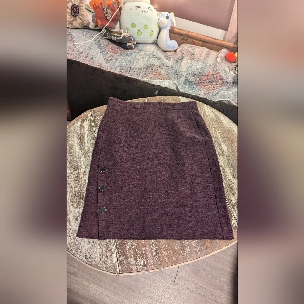 Womens Plum Purple Pencil Skirt with Button Detail - Career Office‎ Chic